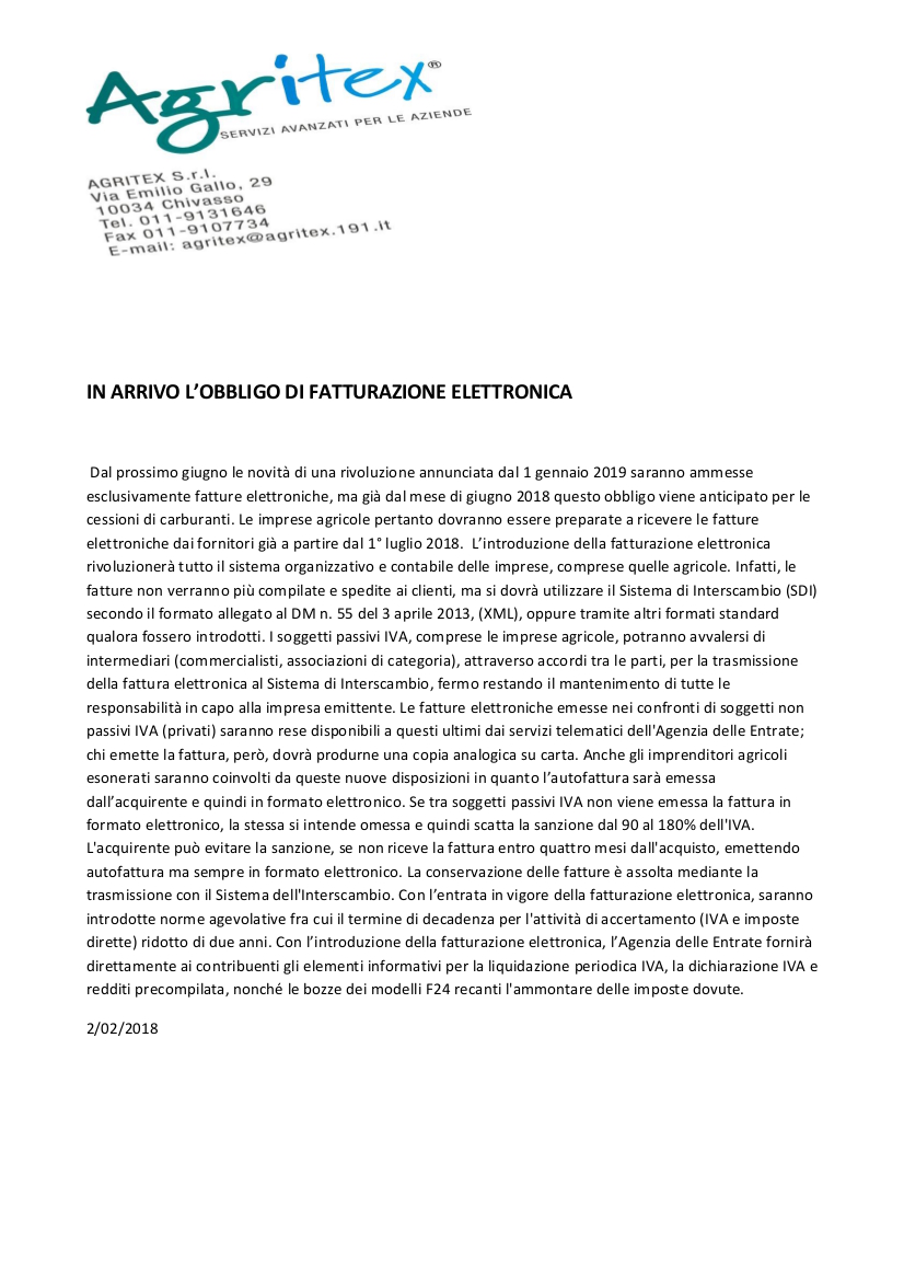 180205 normativa fatturazione elettronica